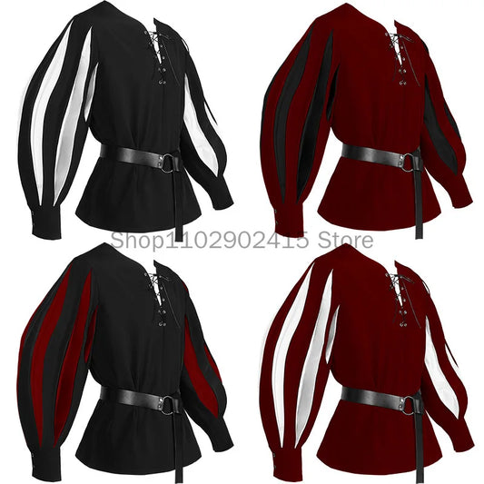 Men’s Medieval Warrior Tunic – Landsknecht Shirt, German LARP Pirate Lace-Up Top for Halloween & Renaissance Costume