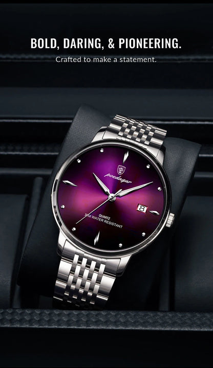 POEDAGAR Luxury Men's Sports Watch — Waterproof Luminous Stainless Steel Quartz Wristwatch with Date