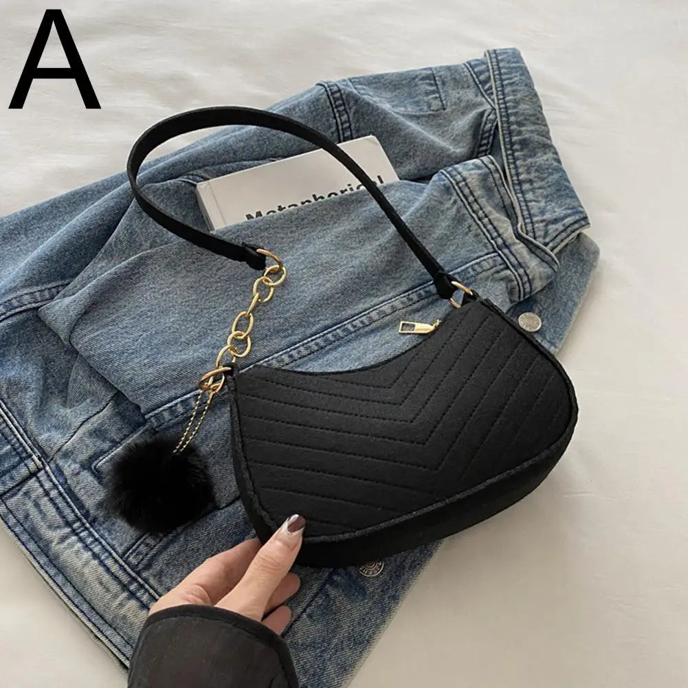 Mini Women's Shoulder Bag - Fashion Felt Underarm Saddle Handbag