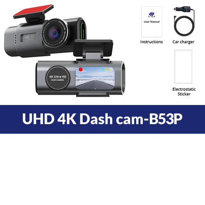Dual Lens Dash Cam 4K UHD – Car Camera DVR with Night Vision, Wi-Fi, GPS, 24H Parking Monitoring