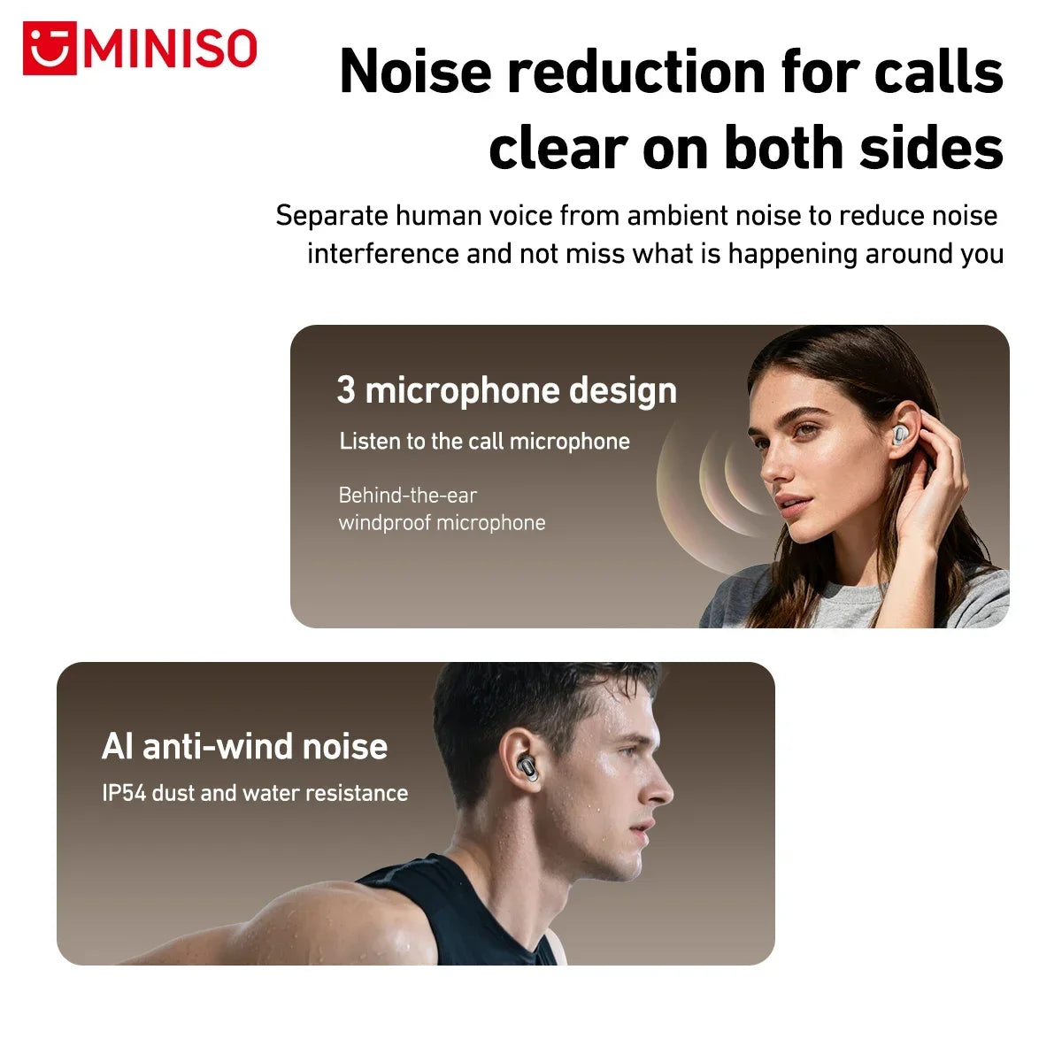MINISO MS105 Wireless Earbuds - Bluetooth In-Ear Headphones with Soft Fit Design & IPX5 Waterproof Protection