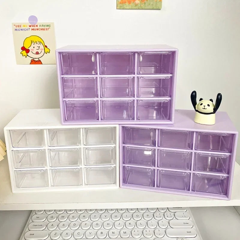 Desktop 9 Grid Storage Organizer - Transparent Small Drawer Partitioned Student Desk Wall-mounted Sundries Storage Box (Cute)