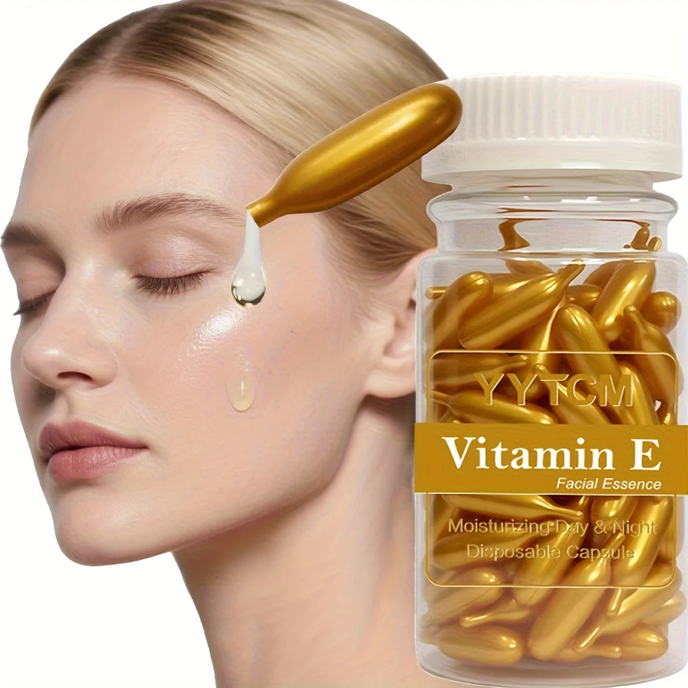 Vitamin E Serum Capsules - Hydrating Single-Use Facial Essence 90 Capsules per Bottle