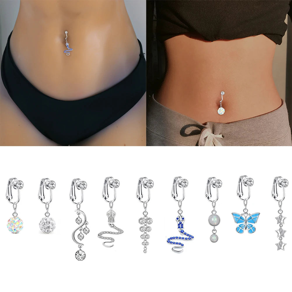 Faux Snake Belly Ring – Fake Clip-On Umbilical Navel Piercing, Belly Button & Cartilage Body Jewelry