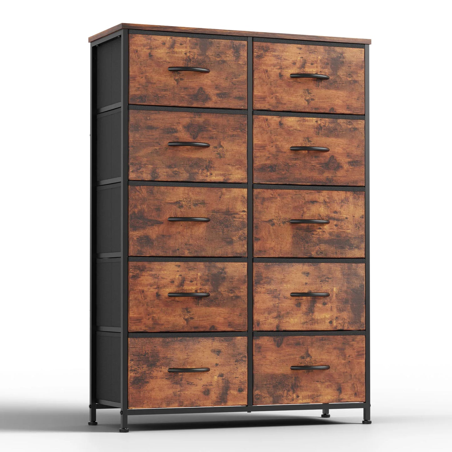 Bedside Table with 10 Fabric Drawers – Steel Frame Nightstand Storage Cabinet for Bedroom Clothes Organizer