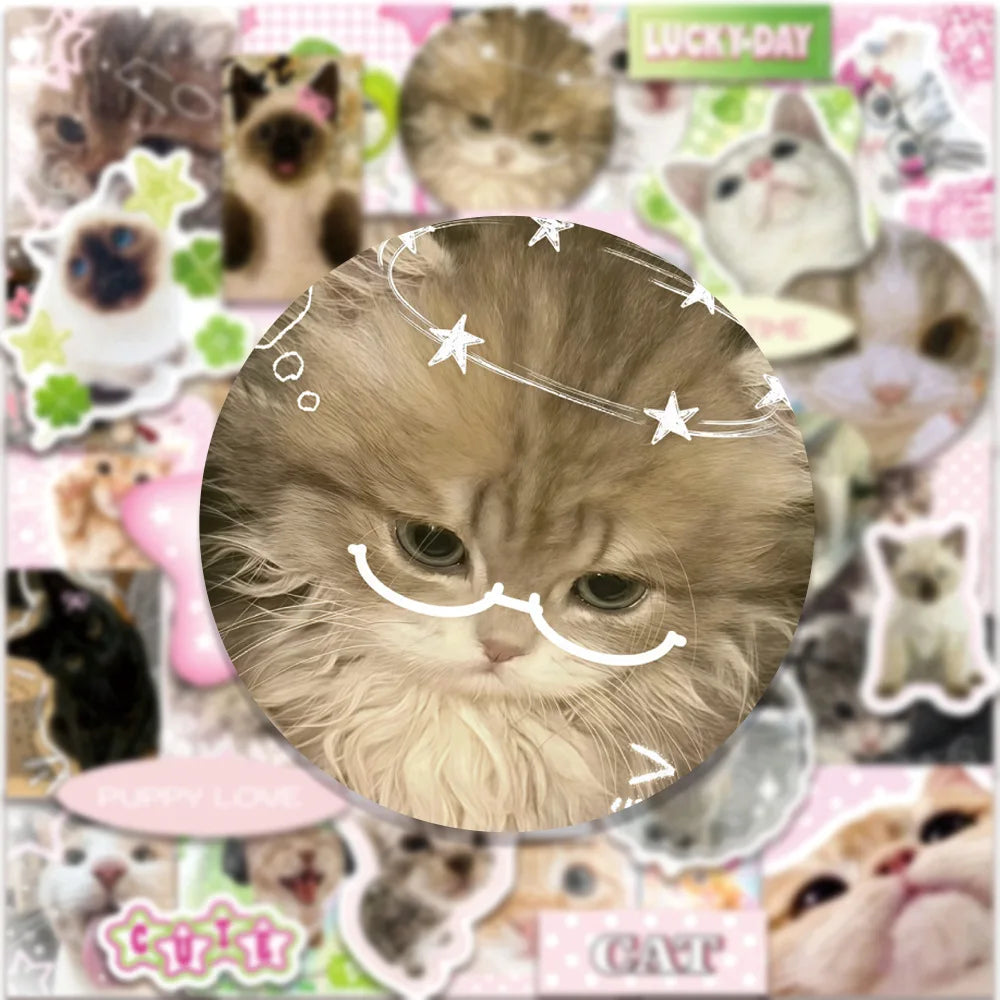 50PCS Retro Cat Graffiti Stickers - Cute Cartoon Waterproof Decals for Luggage, Phones, Guitars, and Scrapbooks