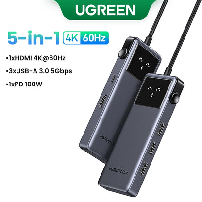 UGREEN Uno 6-in-1 USB-C Hub – 4K60Hz, PD100W, 10Gbps USB3.2 Splitter Adapter for Laptop & MacBook Pro/Air