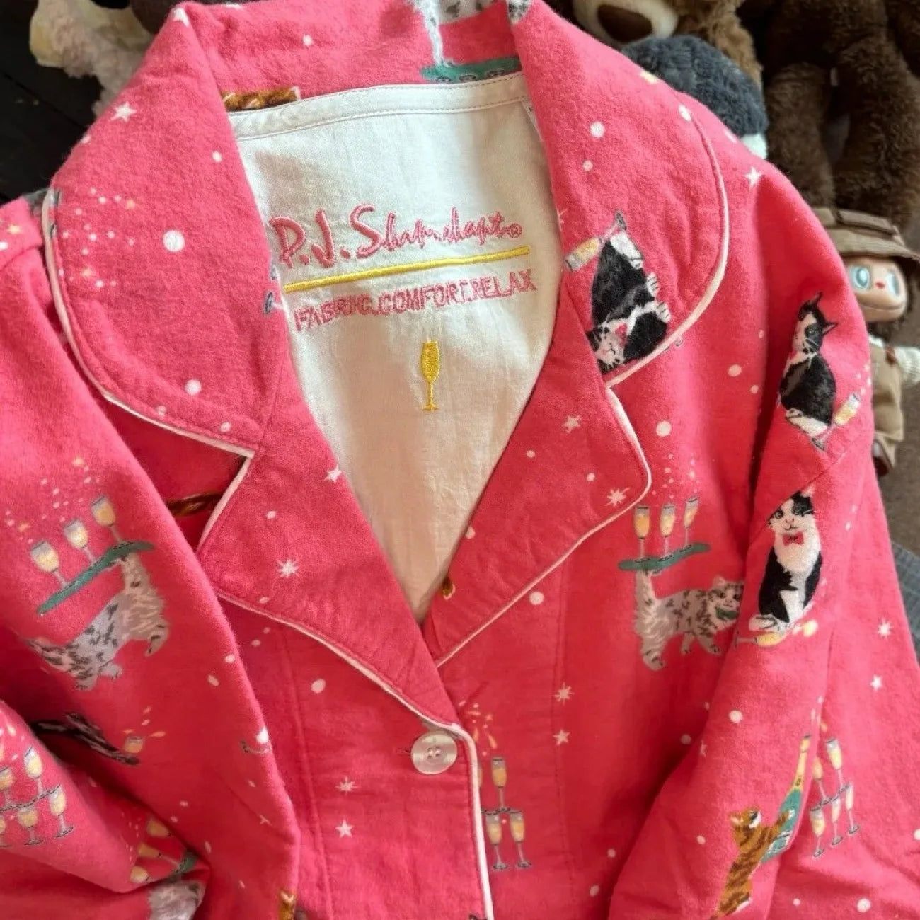 Women's Winter Cartoon Pajama Set - Warm Cotton Wool Sleepwear Long Sleeve Homewear