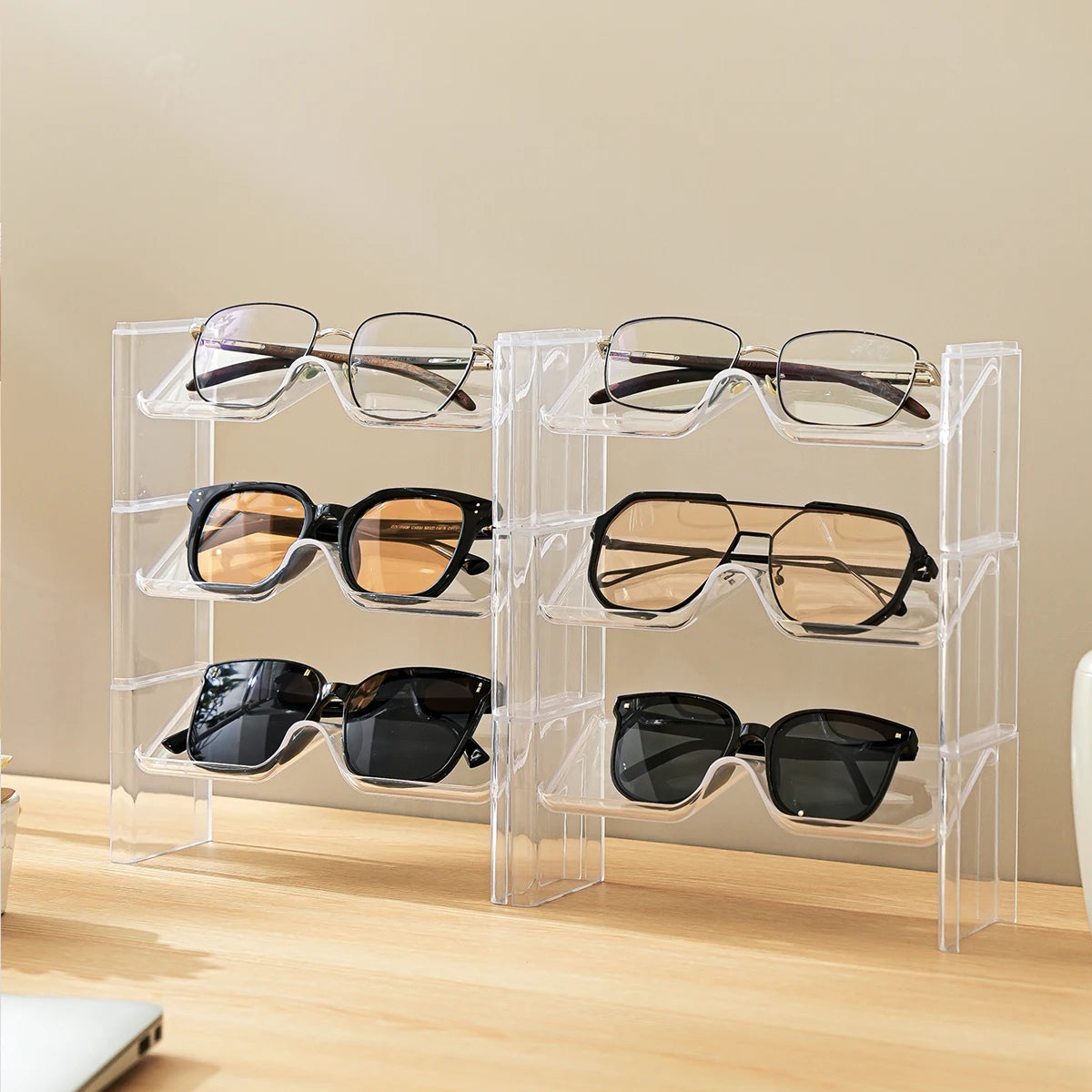 2-Pack Transparent Stacking Glasses Rack – Desktop Sunglasses Display Holder