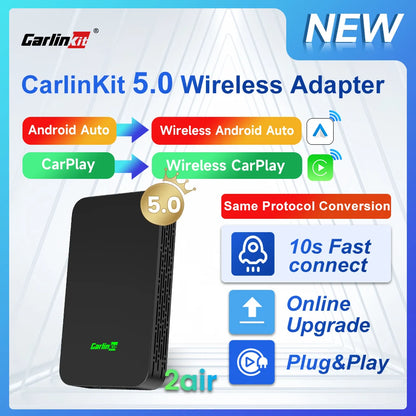CarlinKit 5.0 Wireless CarPlay and Android Auto Box - Dual-Band 2.4G & 5.8GHz WiFi, Bluetooth, Auto Connect, Plug & Play for Wired AA/CP Cars