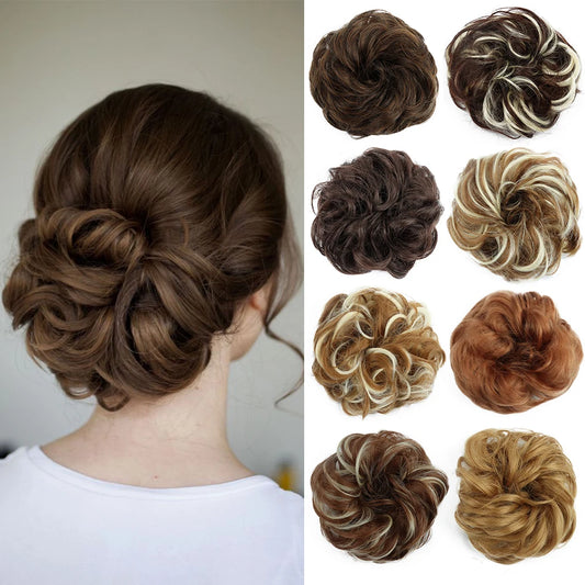 Synthetic Wavy Hair Bun Wig – Elastic Rubber Scrunchie Curly Ponytail Hair Extension for Ladies