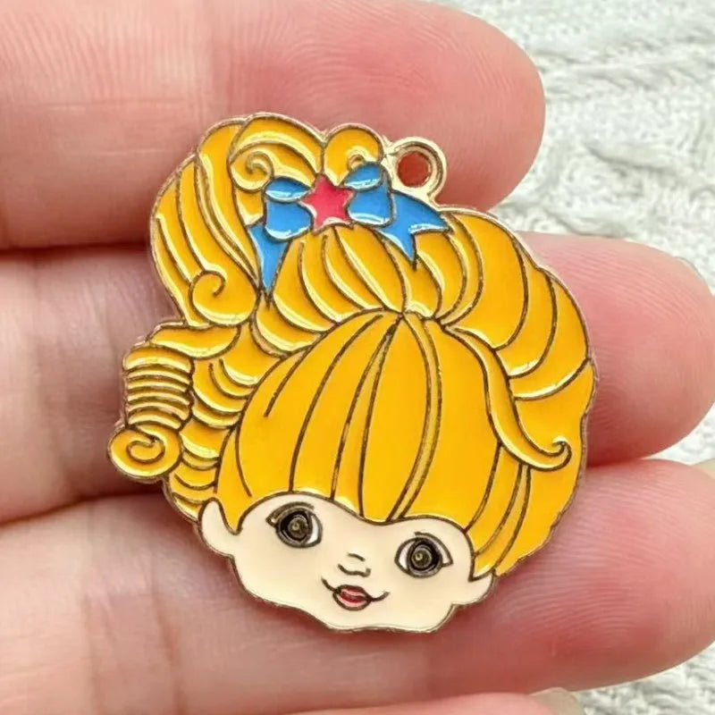 10-Piece Cartoon Girl Enamel Charm Set - Gold-Plated Zinc Alloy Pendants for DIY Necklaces, Bracelets, and Earrings