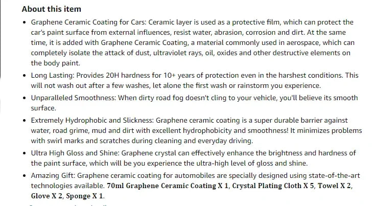 Graphene Ceramic Coating – 12H/20H Self-Healing UV Protection for Professional Car Detailing (10+ Years)