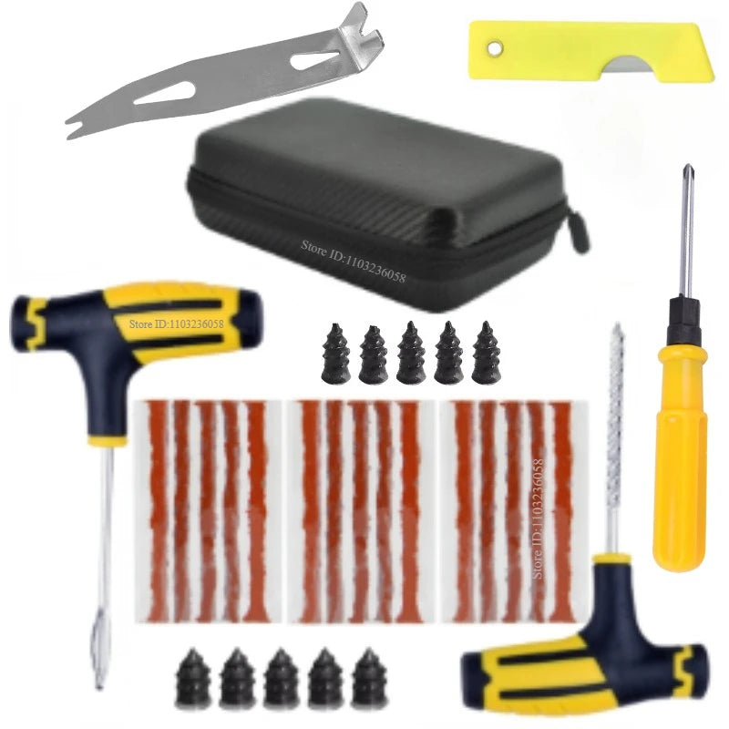 Car Repair Tool Kit – Emergency Tubeless Tire Repair, Glue & Garage Tool Set with Storage Bag