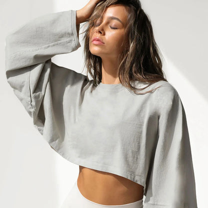 Women’s Sports Crop Top – Long Sleeve Gym & Yoga Workout Fitness Shirt
