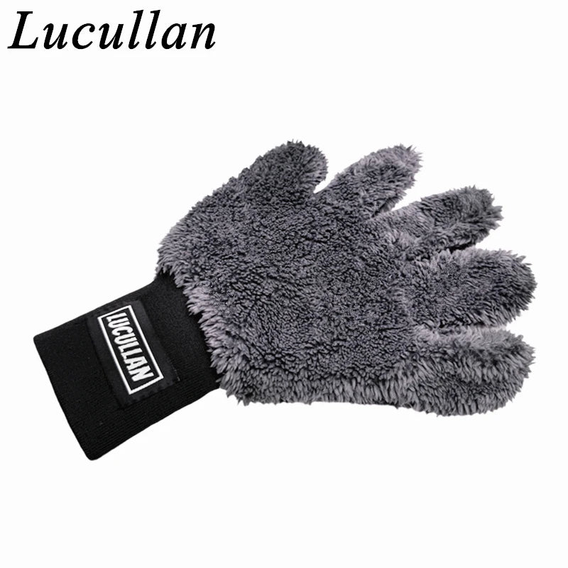 Lucullan Double-Sided Microfiber 5-Finger Mitt – Super Soft, Scratch-Free, Flexible Cleaning Glove
