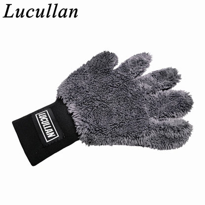 Lucullan Double-Sided Microfiber 5-Finger Mitt – Super Soft, Scratch-Free, Flexible Cleaning Glove