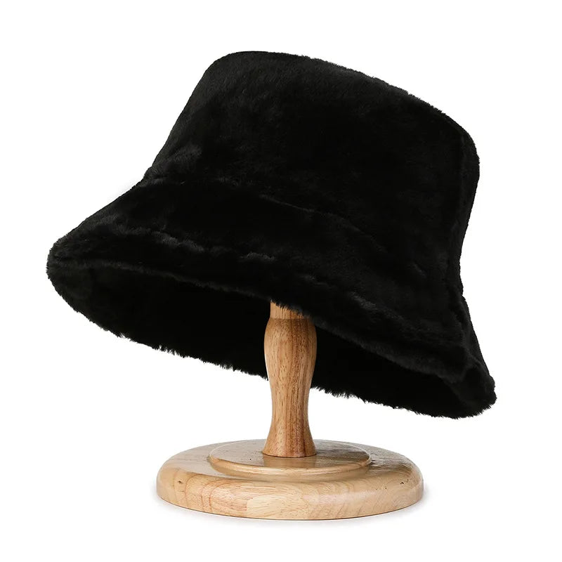 Women's Thick Warm Bucket Hat - Solid Color Fisherman Cap for Autumn and Winter, Stylish Outdoor Wear