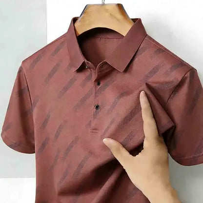 Men's Striped Print Polo Shirt - Short Sleeve Lapel Collar Casual Golf Business Top
