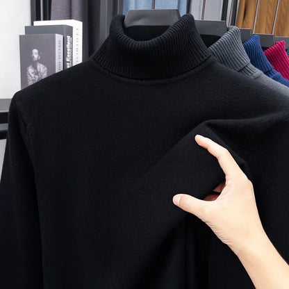 Men's Autumn Knitted Turtleneck Sweater - Slim Fit Long Sleeve Anti-Pilling Pullover Casual Streetwear Top