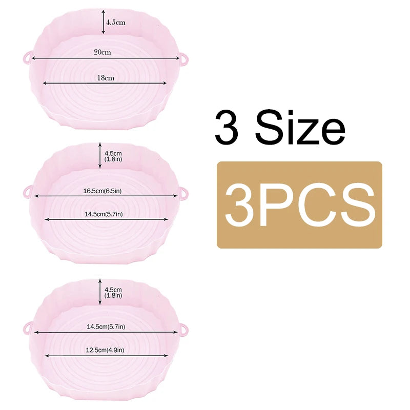Reusable Air Fryer Silicone Pot & Baking Tray Set – 1/2/3PCS Silicone Basket for Pizza, Fried Chicken & Grill