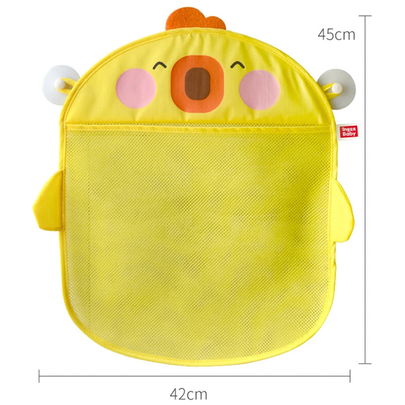 Cartoon Duck Baby Bath Toy Bag - Suction Mesh Storage Net for Kids Bathroom Toy Organizer