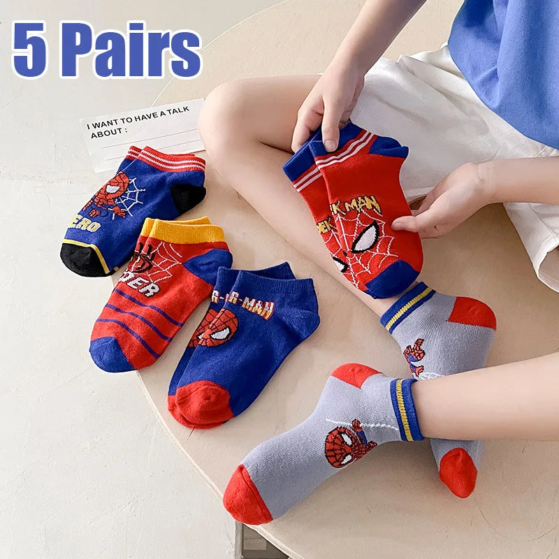5 Pairs Spiderman Kids Socks – Anime Cartoon Short Socks for Boys & Girls, Summer & Spring Baby Boat Socks Gift for Ages 1-12 Years