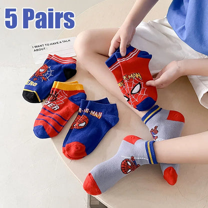 5 Pairs Spiderman Kids Socks – Anime Cartoon Short Socks for Boys & Girls, Summer & Spring Baby Boat Socks Gift for Ages 1-12 Years