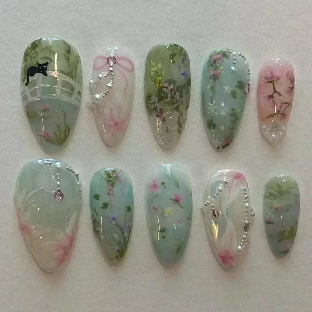 24PCS Pink Almond Press On Nails - Butterfly Ballet French Design Artificial Nail Tips for Stylish Nail Art