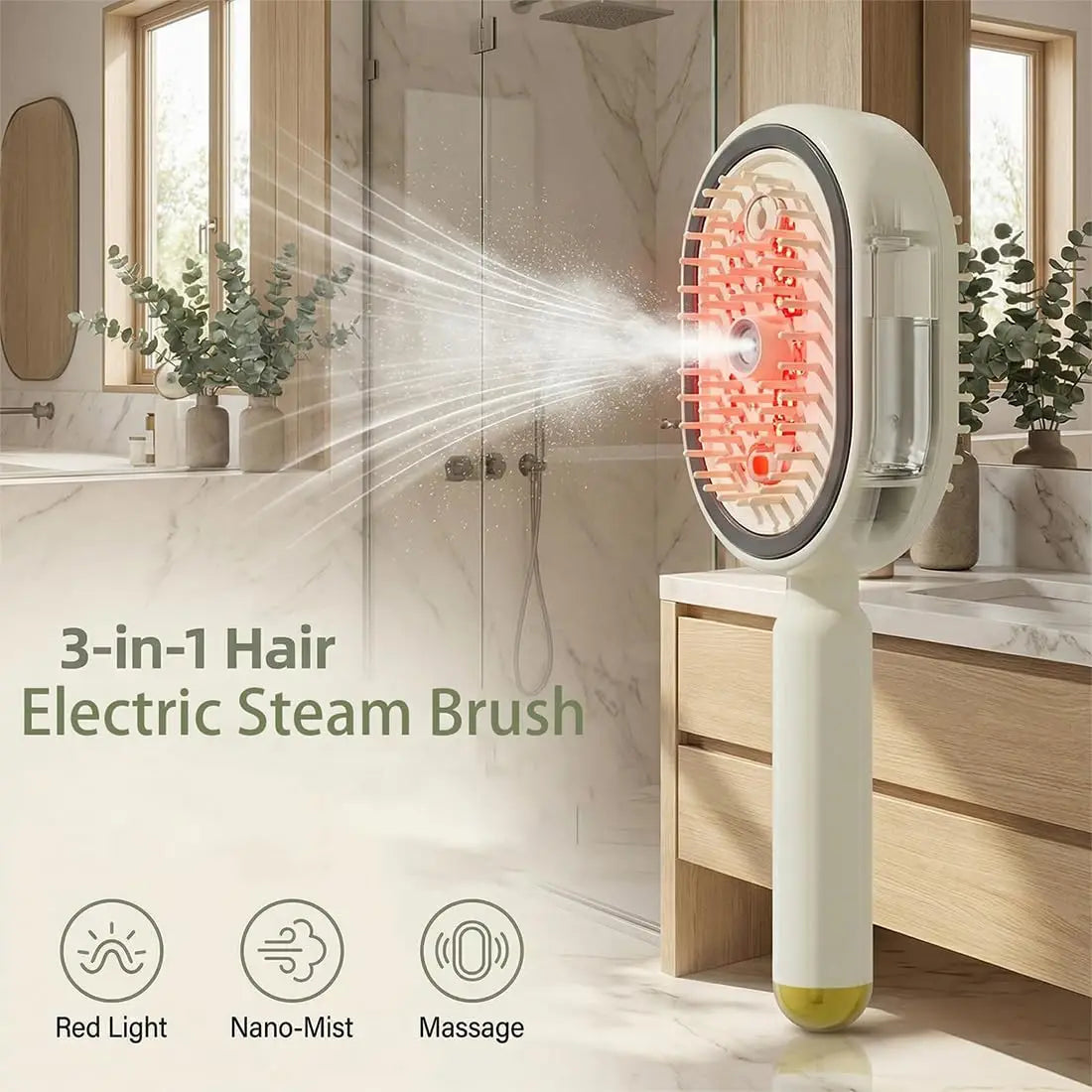 Electric Steam Hair Comb with Spray Massage - Anti-Frizz & Anti-Static Hair Styling Brush