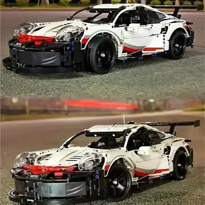 911RSR 1580PCS RC Racing Car Building Set – Technical Model with LED Lights, MOC Bricks Adult Toy Gift