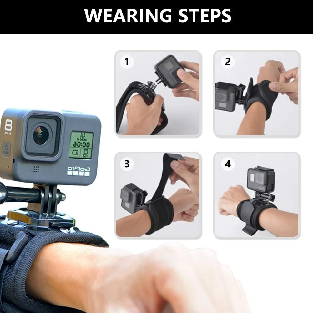 360° Rotating Wrist Strap — Compatible with GoPro Hero 12–2, AKASO, EKEN, DJI, Yi, Apeman Action Cameras