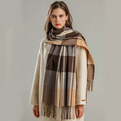 Warm Cashmere Blanket Scarf for Women - Fashionable Plaid Pashmina Shawl with Tassels, Thick Winter Wrap, Casual Poncho