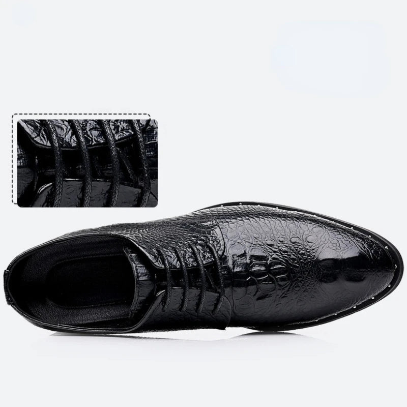 Men’s Genuine Leather Crocodile Pattern Oxford Shoes - Luxury Lace-Up Wedding Party Business Office Dress Shoes