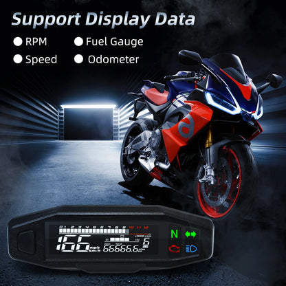 AD Universal Motorcycle Digital Speedometer – LED Tachometer Dashboard Instrument Panel with LCD Display & Y Bracket