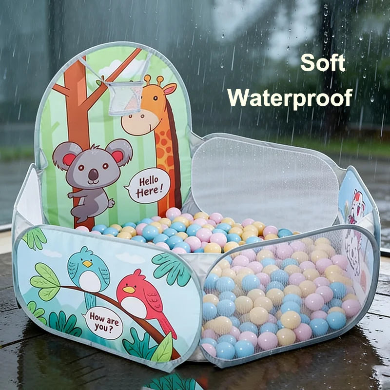 120cm Kids Cartoon Ball Pit Playpen with Basketball Hoop - Portable Foldable Baby Playground Tent for Indoor and Outdoor Play