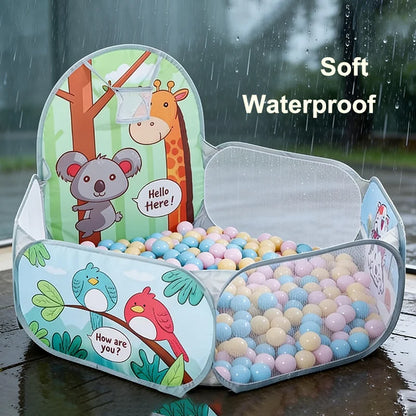 120cm Kids Cartoon Ball Pit Playpen with Basketball Hoop - Portable Foldable Baby Playground Tent for Indoor and Outdoor Play