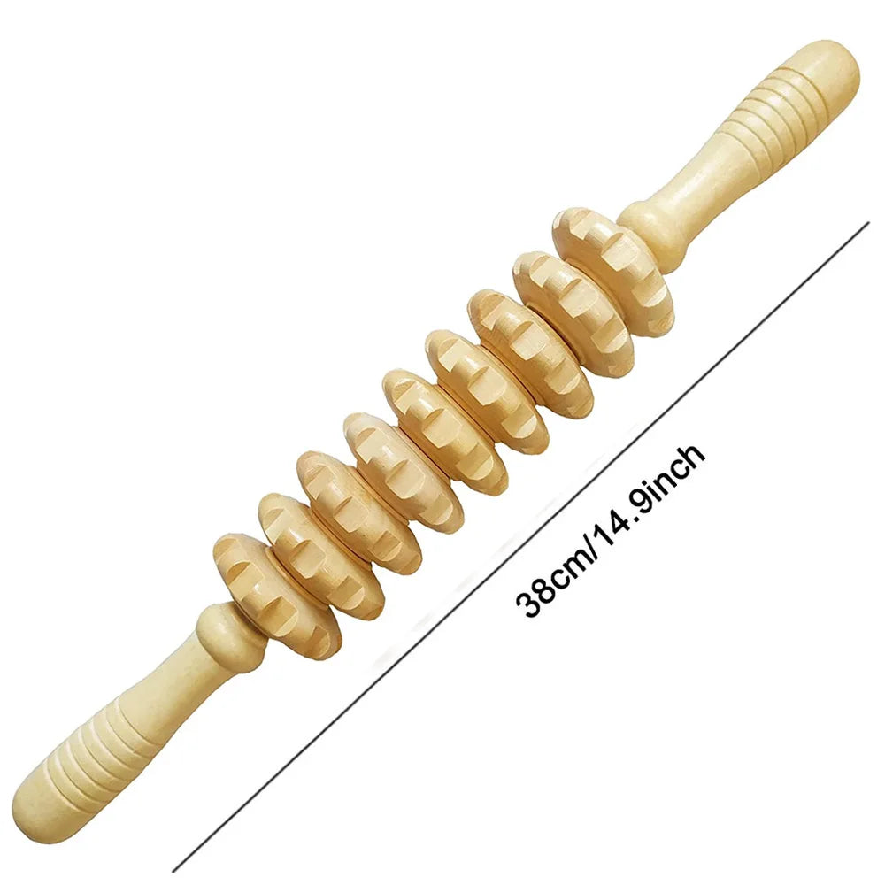 9-Roller Wooden Massage Stick – Handheld Manual Massager for Cellulite & Muscle Pain Relief