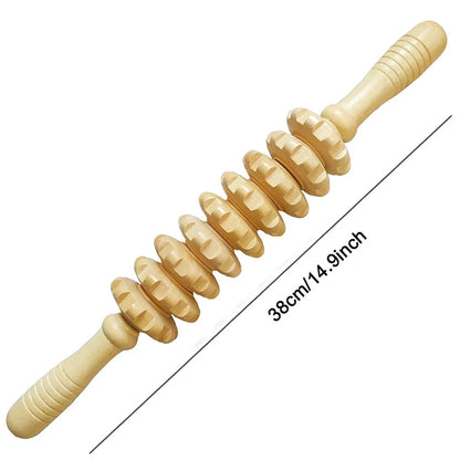 9-Roller Wooden Massage Stick – Handheld Manual Massager for Cellulite & Muscle Pain Relief
