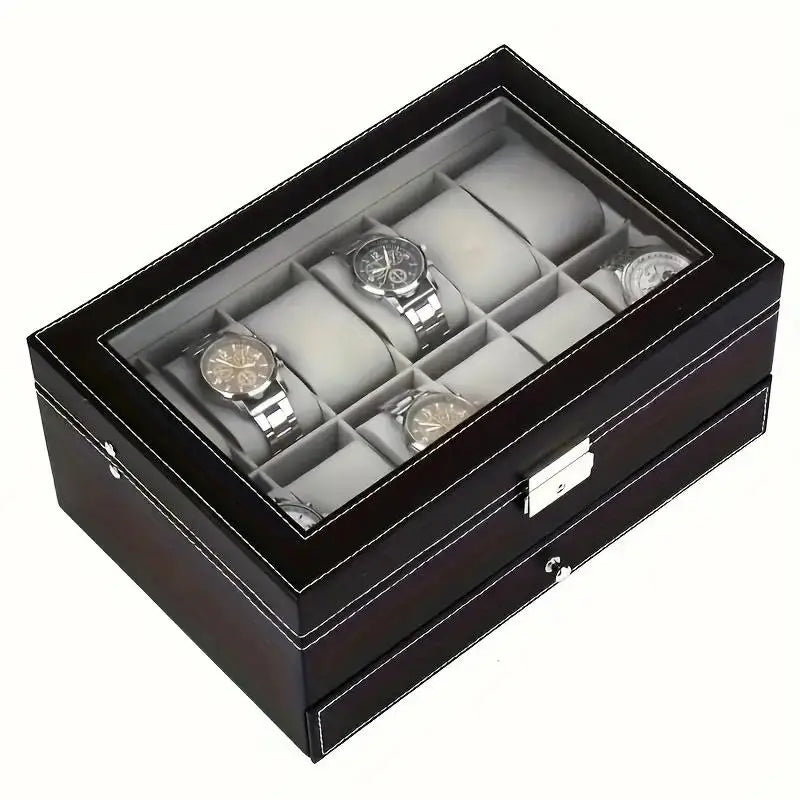 PU Leather Jewelry & Watch Organizer Box — Storage Case for Rings, Earrings, Bracelets, Perfect Gift Casket