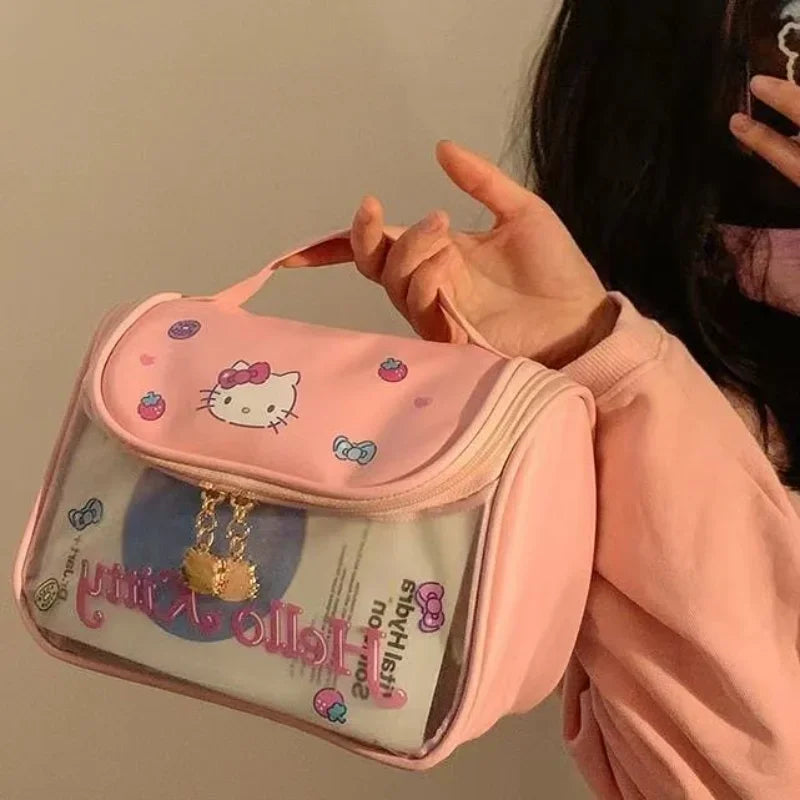 MINISO Hello Kitty Makeup Bag | Cute, Large Capacity Portable Travel & Washroom Transparent Storage Bag for Girls