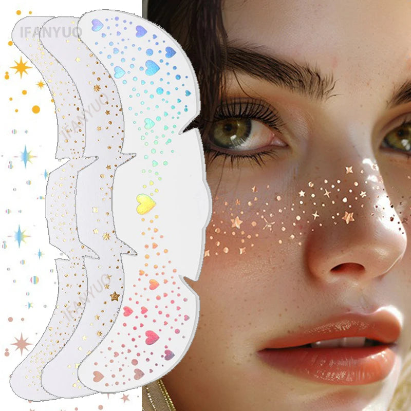 6pcs Metallic Fake Freckles Temporary Tattoos — Gold & Silver Face Stickers for Makeup and Hot Stamping