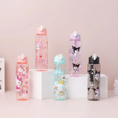 Kuromi Water Cup with Straw — Large Capacity Cute Cartoon Print Bottle, Unique Aesthetic Design for Office, Home, or Gift