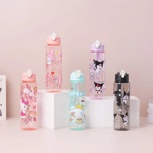 Kuromi Water Cup with Straw — Large Capacity Cute Cartoon Print Bottle, Unique Aesthetic Design for Office, Home, or Gift