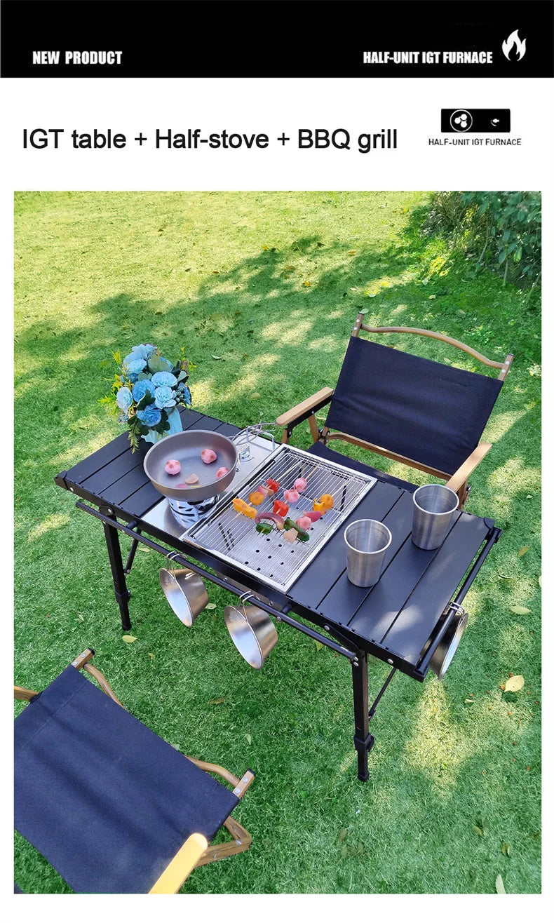 Lohascamping Lightweight Camping Folding Table – Multifunctional IGT Roll Table with Adjustable Legs for BBQ & Desktop Burner