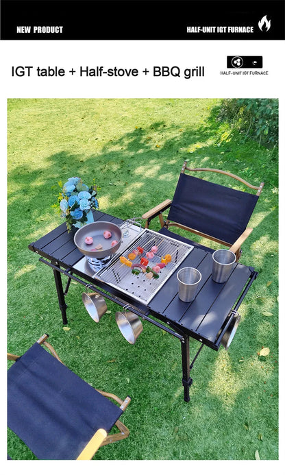 Lohascamping Lightweight Camping Folding Table – Multifunctional IGT Roll Table with Adjustable Legs for BBQ & Desktop Burner