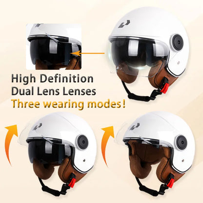 DOT Certified Vintage Open Face Motorcycle Helmet – Retro 3/4 Cruise Casco Casque Moto for Men & Women