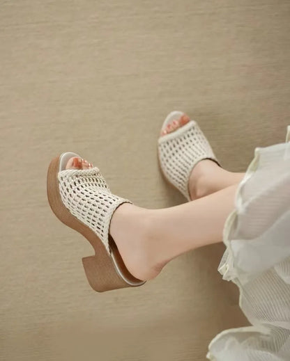 Women’s Platform High Heel Summer Sandals – Thick Sole Casual Slip-On Shoes