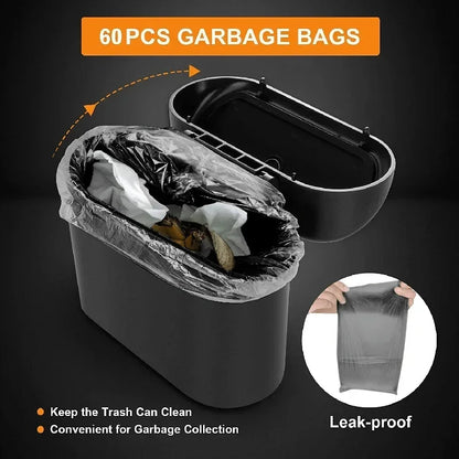 Mini Car Trash Can with Lid - Leak-Proof Auto Waste Bin with 60 Garbage Bags Car Accessory