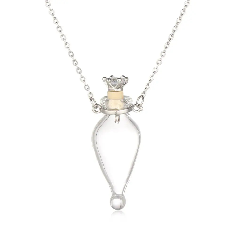 Openable Water Drop Heart Steel Chain Necklace – Essential Oil Pendant Glaze Vial Memorial Jewelry